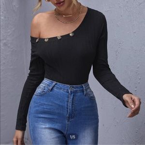 SHEIN Neck button detail tee